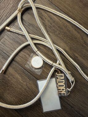 Dior Cream Rope Phone Lanyard with Gold-Tone Logo Charm